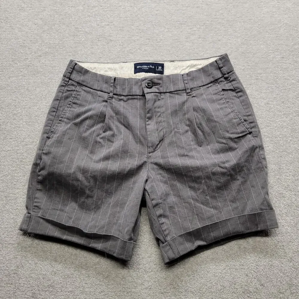 Abercrombie & Fitch Mens 30 Gray Plaid Stripe Stretch Chino Shorts